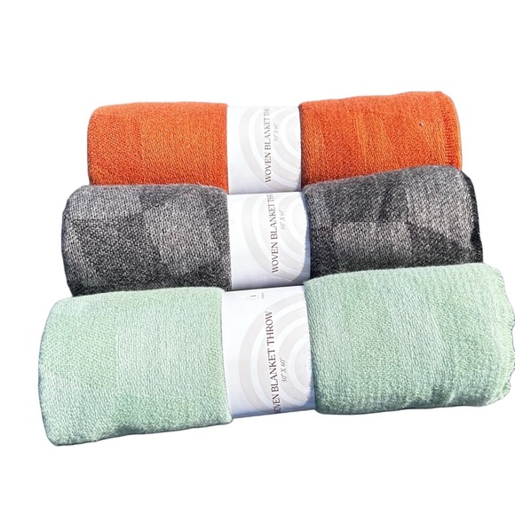 Set of 3 Cozy Orange, Green, and Gray Throw Blankets - Picture 1 of 8